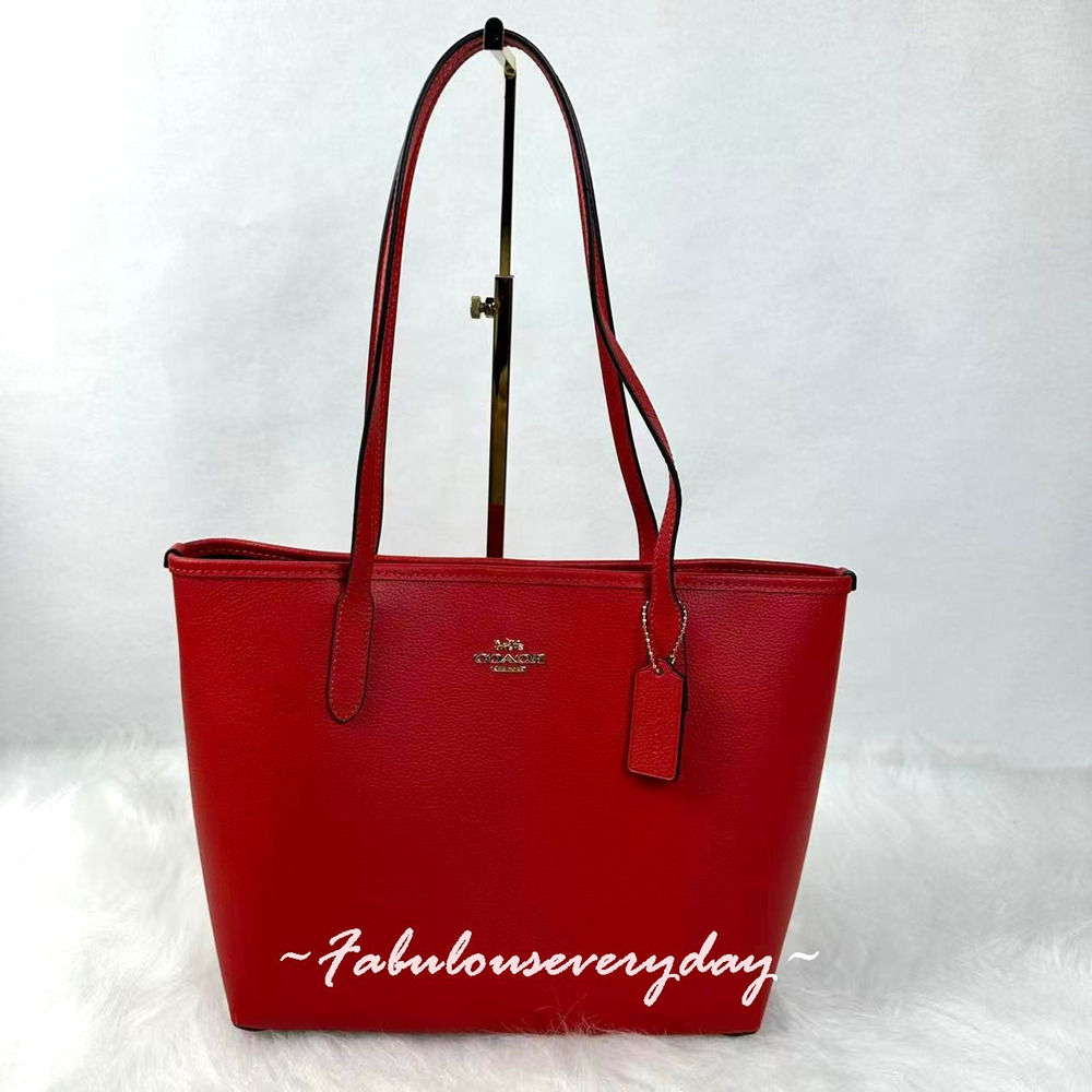 Coach Medium City Tote Bag In Leather/Gold/Bright Cardinal CDX83 NWT
